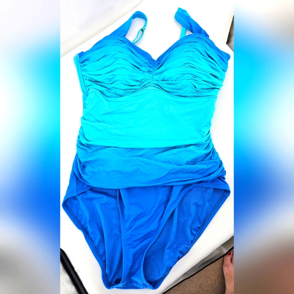 BLEU Rod Beattie Ombre Blue Coast to Coast Swimsuit Size 14